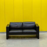 Walter Knoll Studio Line Series black leather 2 seater sofa designed by Jürgen Lange