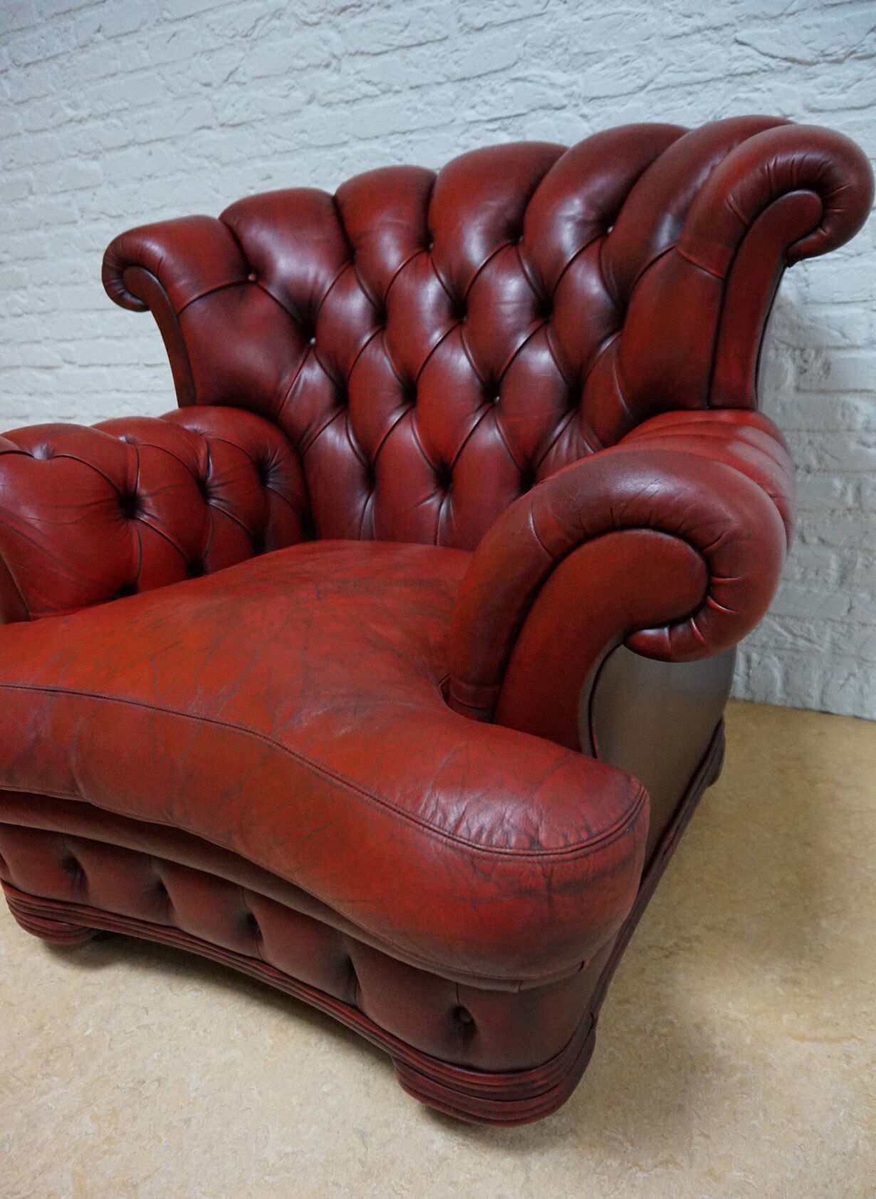 Vintage English Leather Dellbrook Chesterfield Club Chair