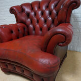 Vintage English Leather Dellbrook Chesterfield Club Chair
