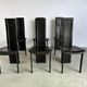 Vintage black leather dining chairs, set of 6, 1980s
