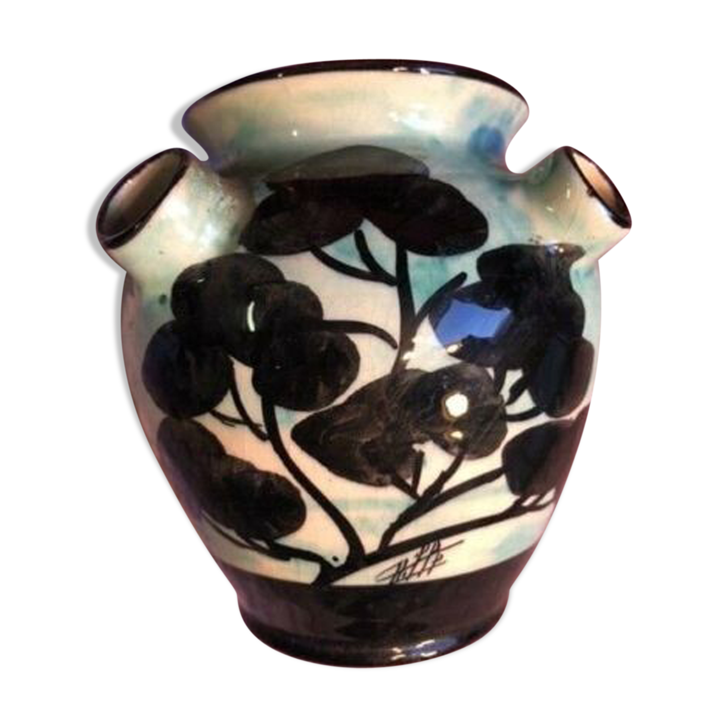 Vallauris vase hand decoration hilly ceramic flowers
