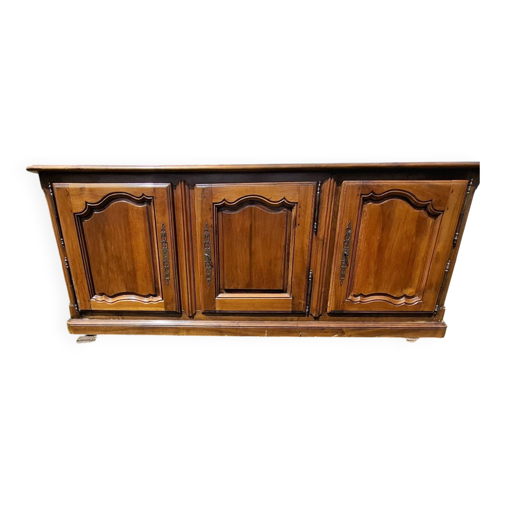 Louis XV 3-door walnut sideboard on plinths