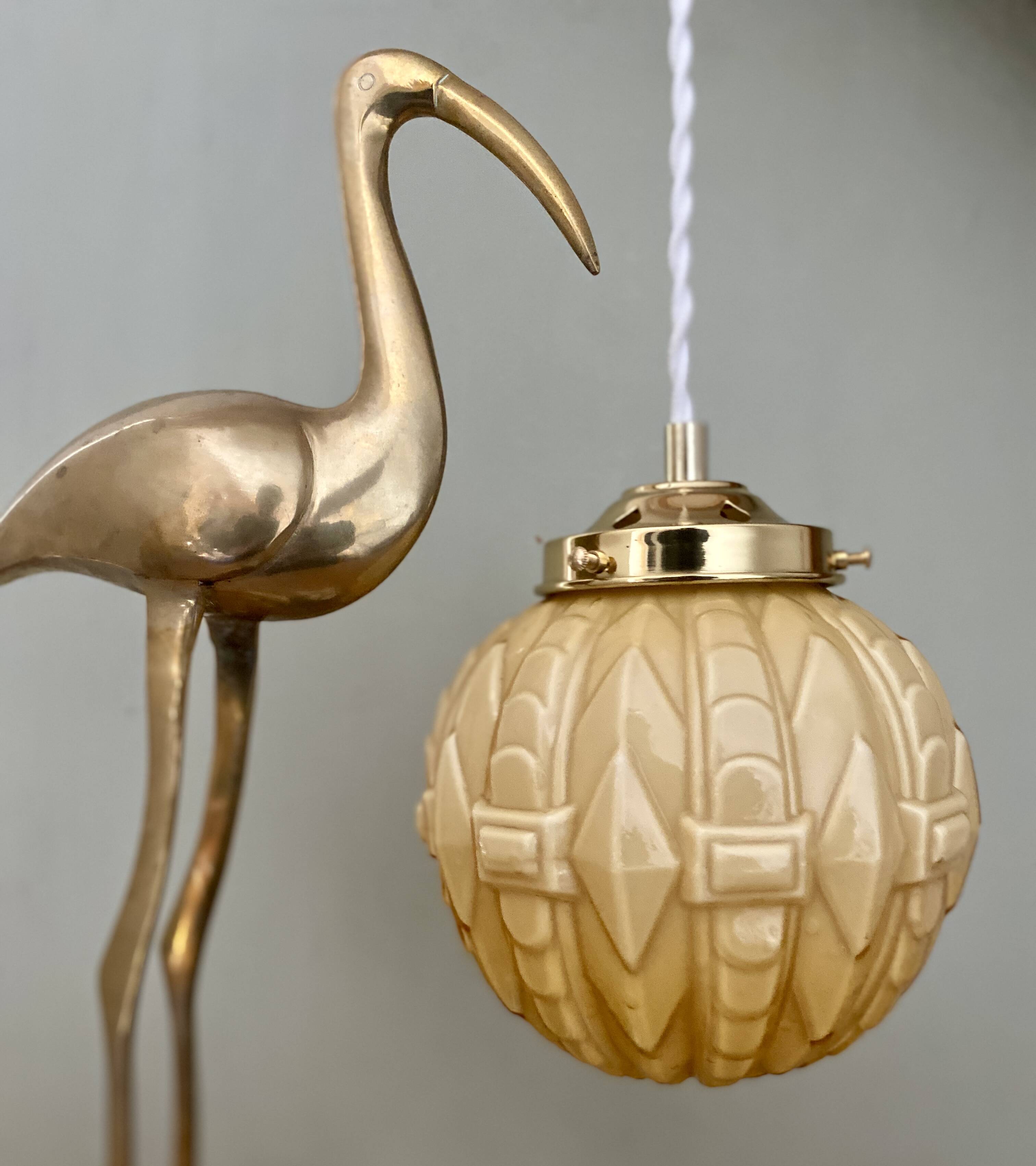 Vintage globe pendant light in pale yellow opaline