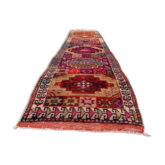 Vintage turkish tribal runner 305x83 cm veg dye wool rug tribal, handmade