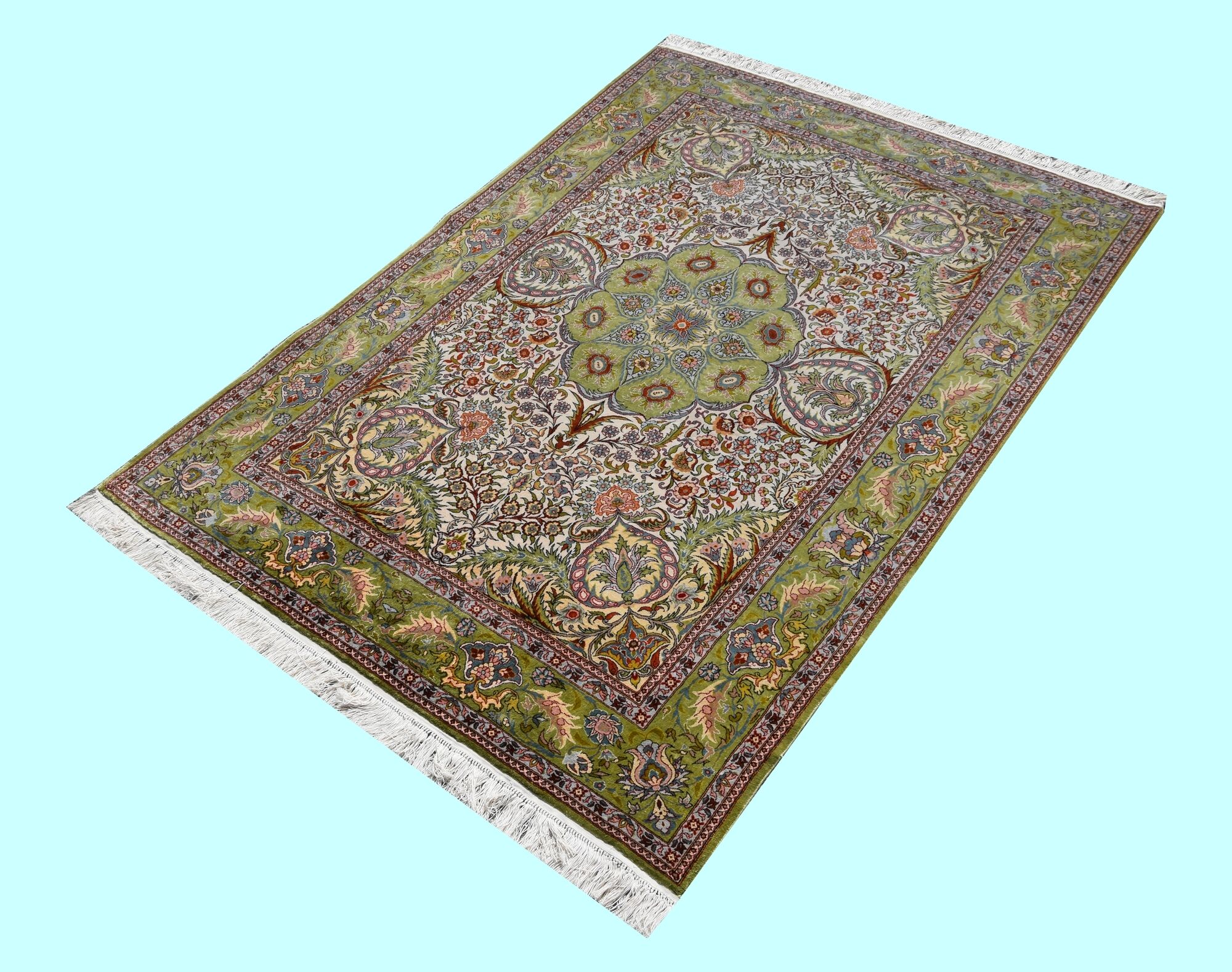 Pure silk Egyptian oriental carpet - : 1.50 X 2.20 meters. Handmade - silk on silk