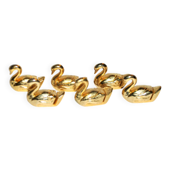 Table decoration set: 6 vintage swan place card holders in gold-tone metal