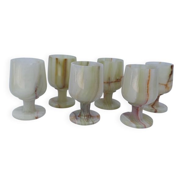 lot 6 petits verres à pied vin en pierre albâtre verte