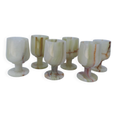 lot 6 petits verres à pied vin en pierre albâtre verte