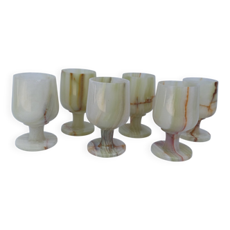 lot 6 petits verres à pied vin en pierre albâtre verte