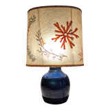 Vintage lamp in indigo blue enameled stoneware and resin