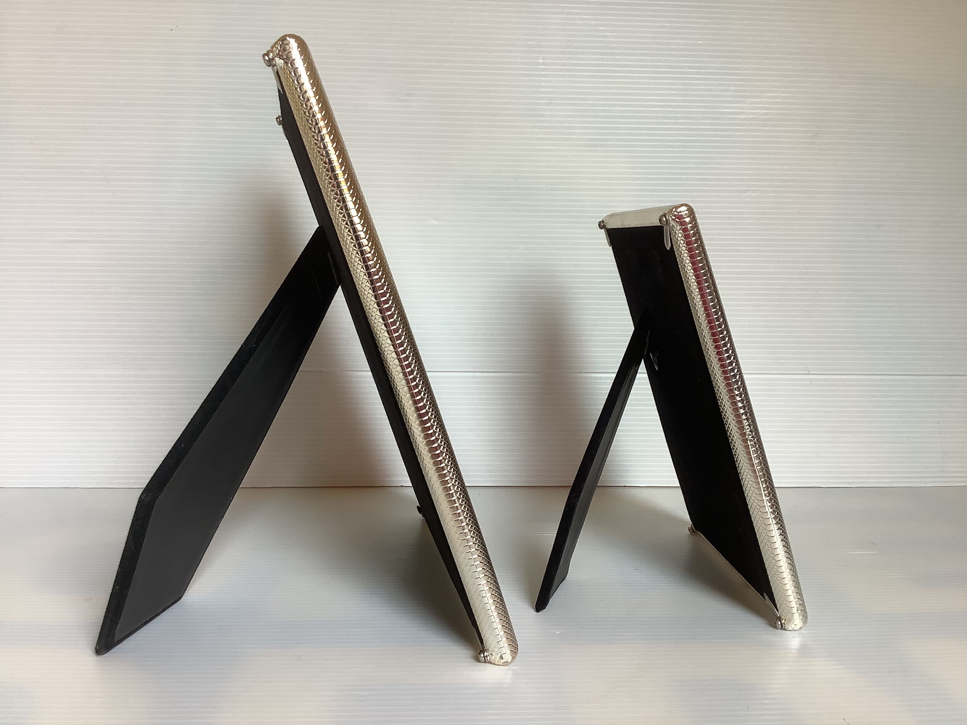 Pair of silver metal photo frames