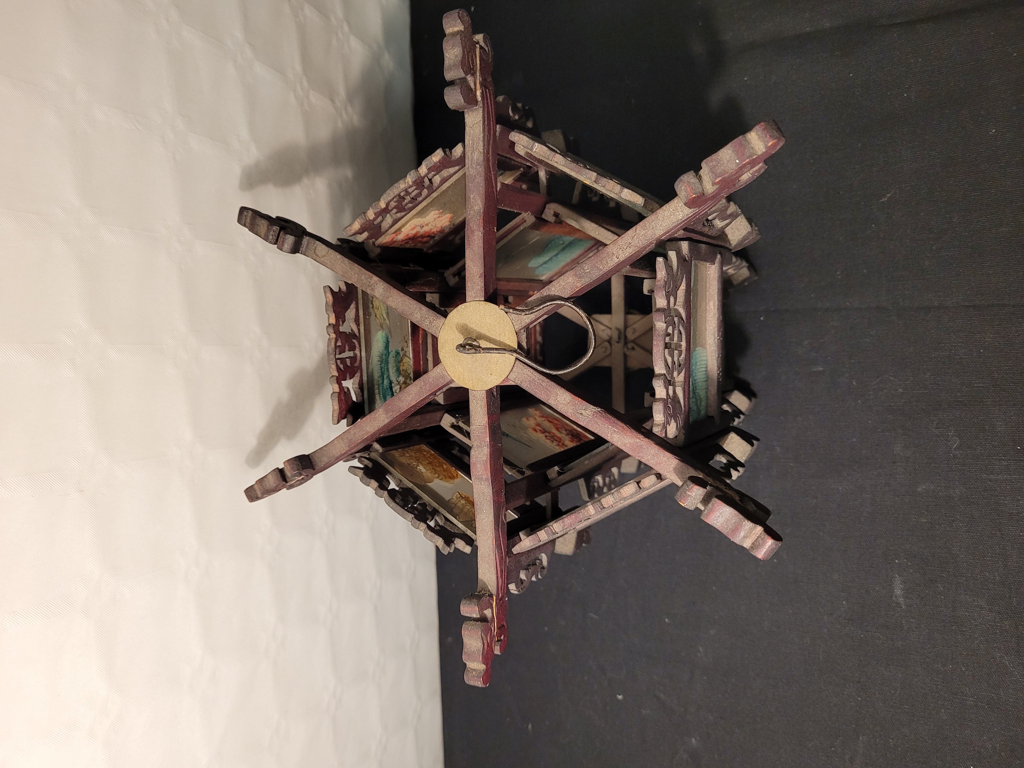 Carved wooden lantern and painted glass - China, Late 19th century