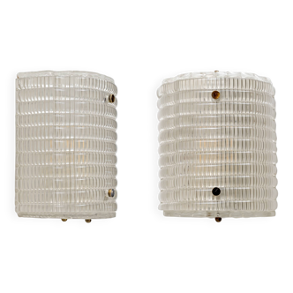 Pair of Murano Glass Wall Sconces with Ribbed Texture