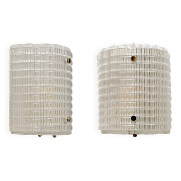 Pair of Murano Glass Wall Sconces with Ribbed Texture
