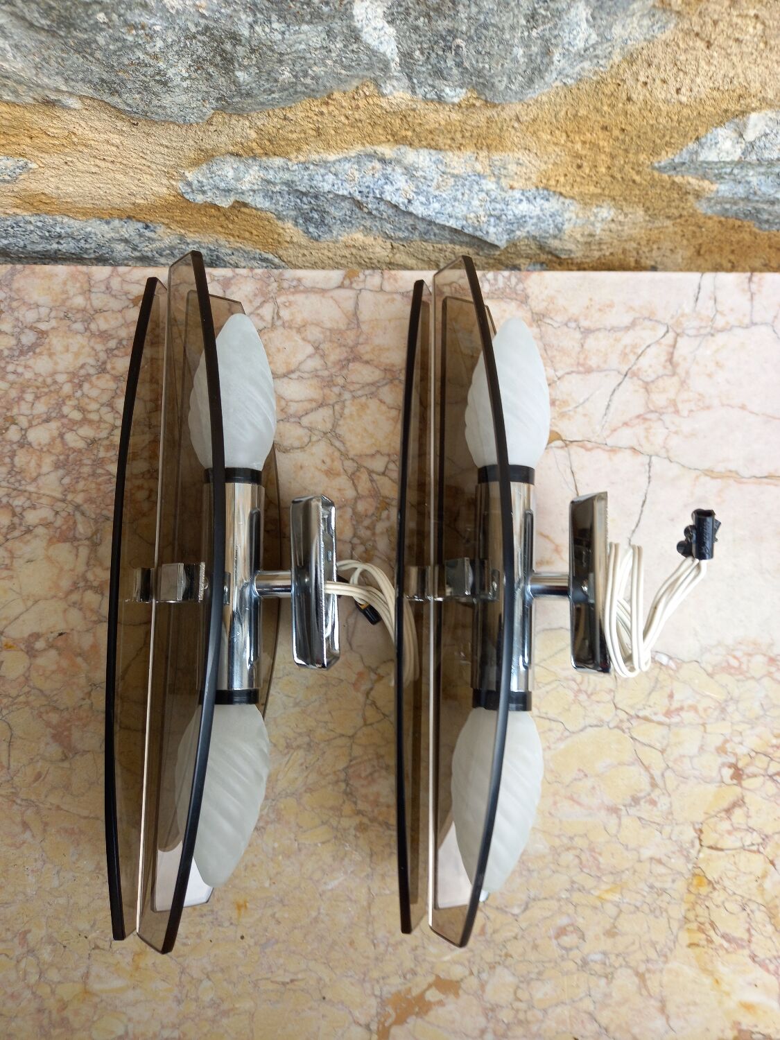 Pair of Veca brand glass wall lights