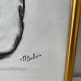 Dessin au fusain signé M Dubois dans cadre doré Représentant une femme nue