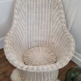 Vintage white rattan armchair