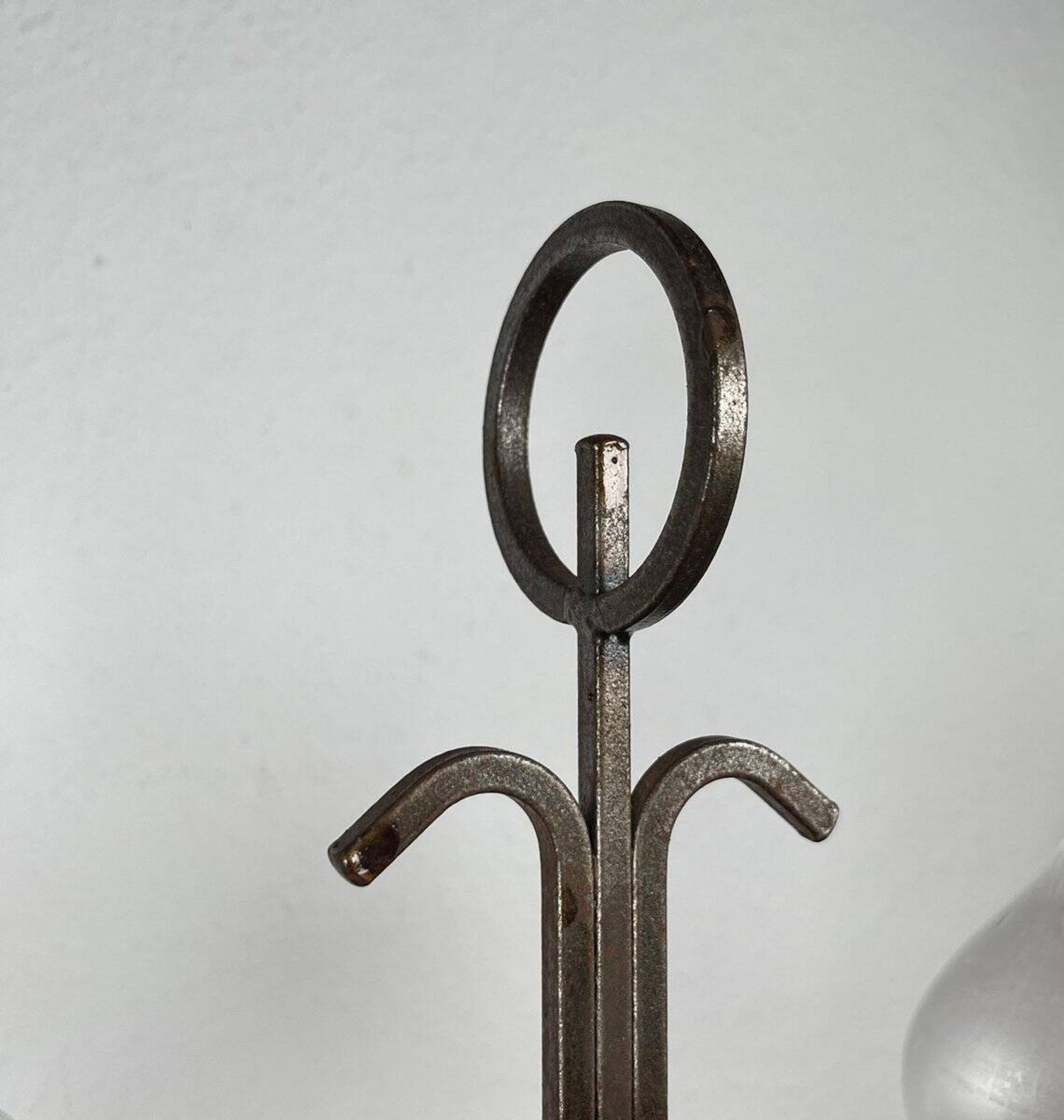 Mid-century Danish wrought iron and glass table oil lamp, 1960s.
