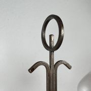 Mid-century Danish wrought iron and glass table oil lamp, 1960s.