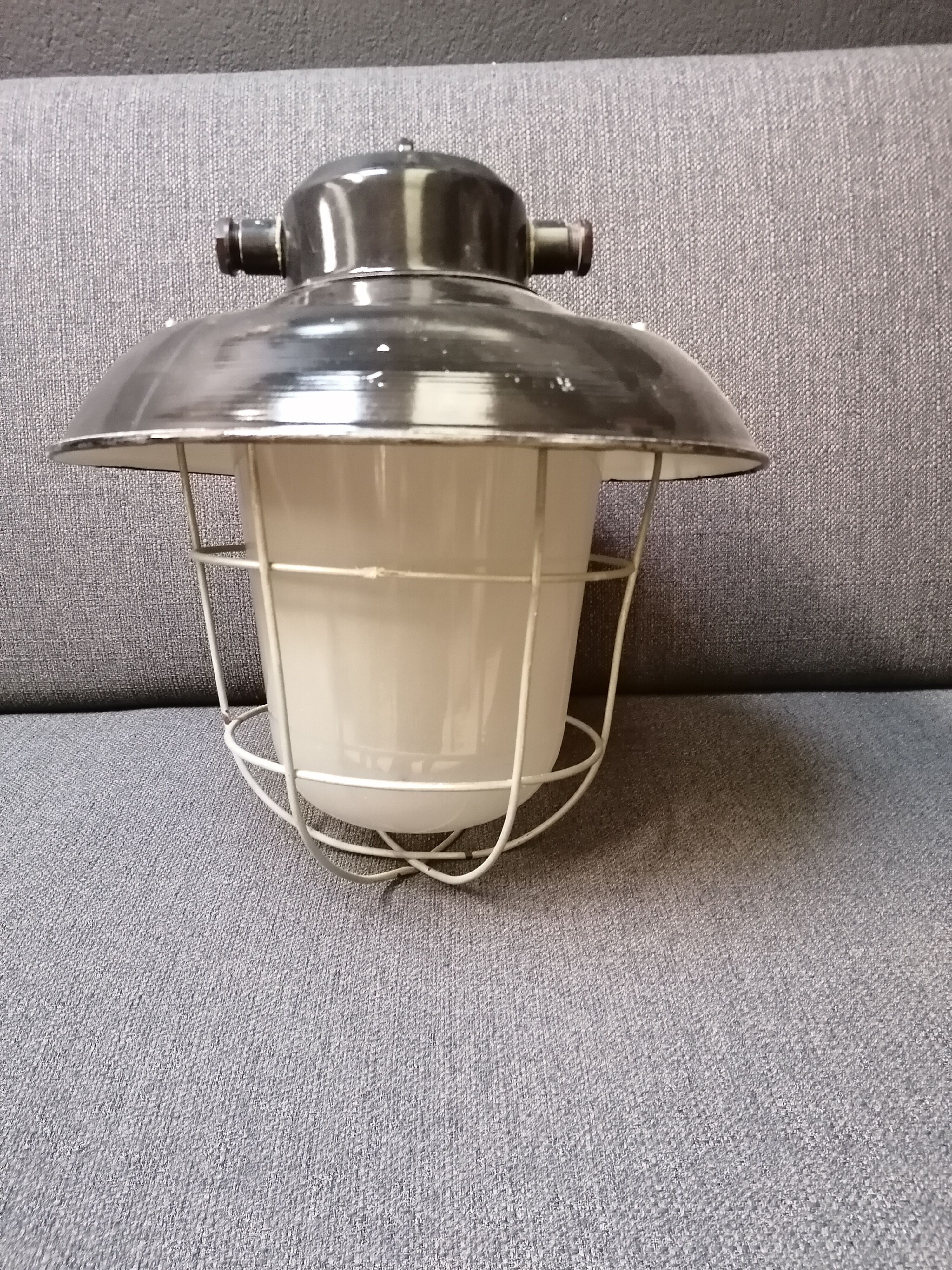 Set of 3 vintage Czech industrial pendant lights, 1950s