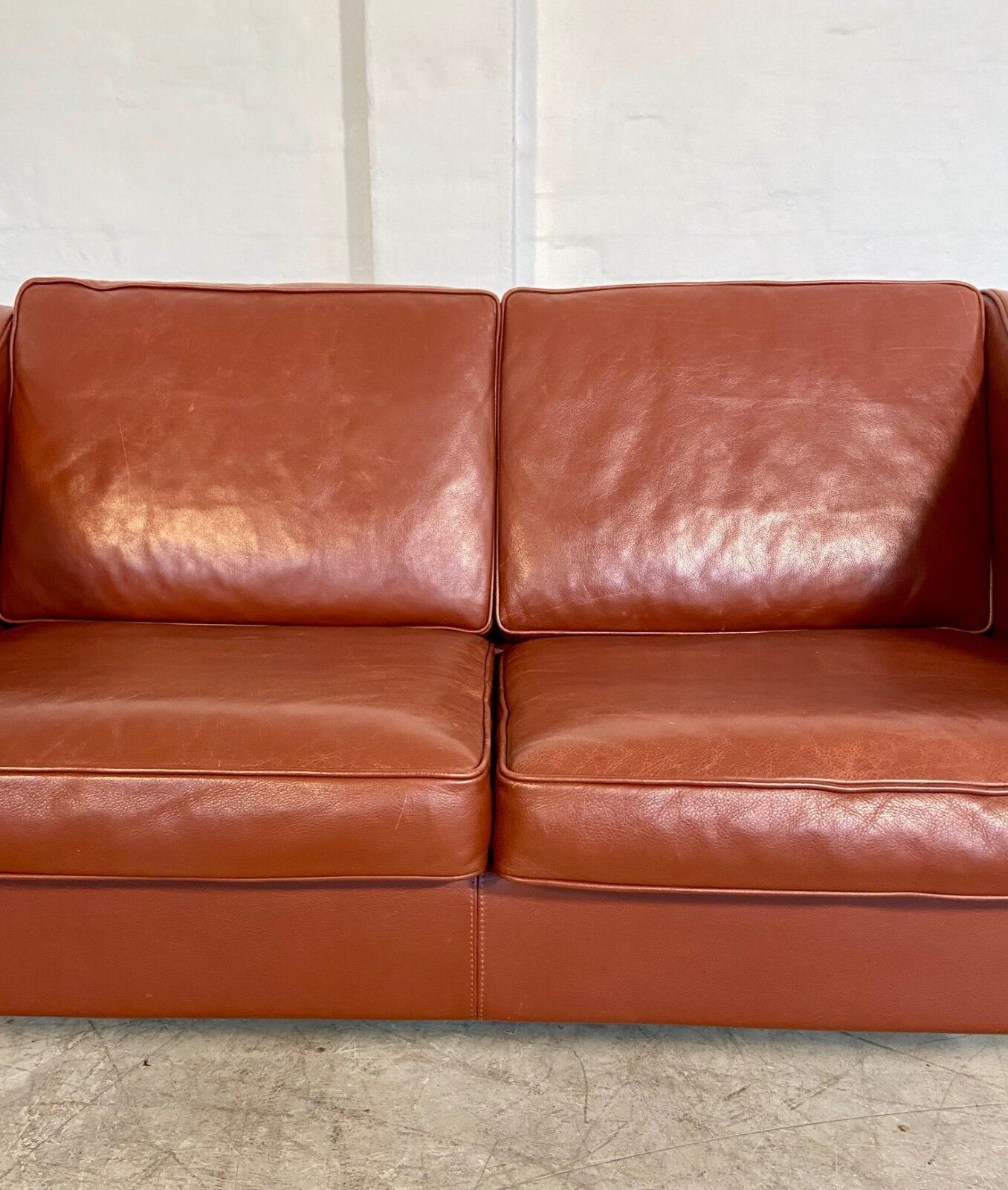 Vintage Danish mid-century Mogens Hansen 2 person cognac leather sofa