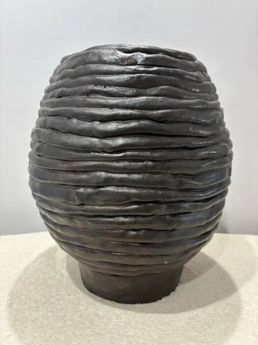 Handmade Ceramic Vase — Textured Bronze Glaze, 1970s