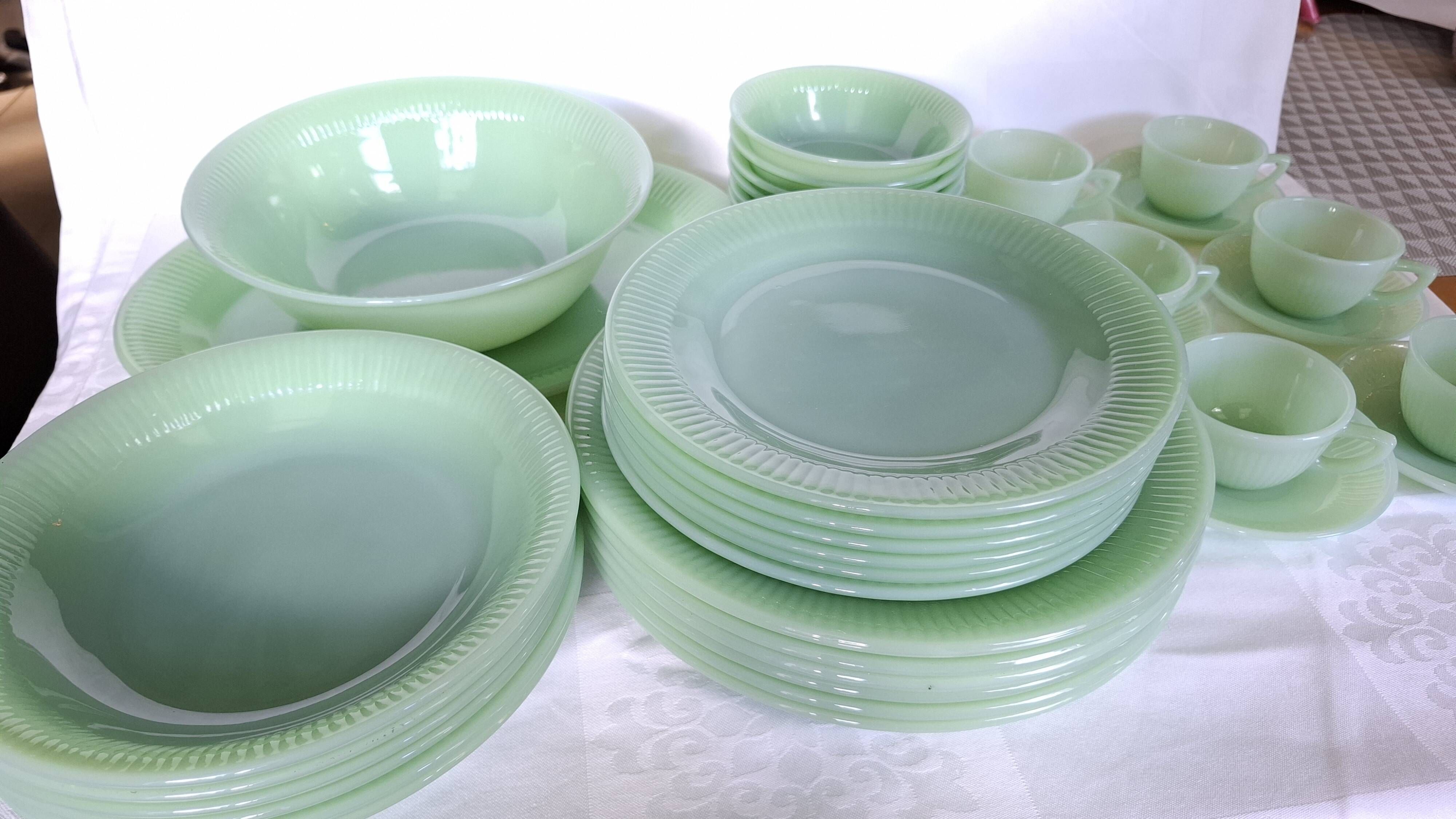 Rare 1950s Fire-King Jadeite "Jane Ray" Dinner & Coffee Service - 32-Pieces