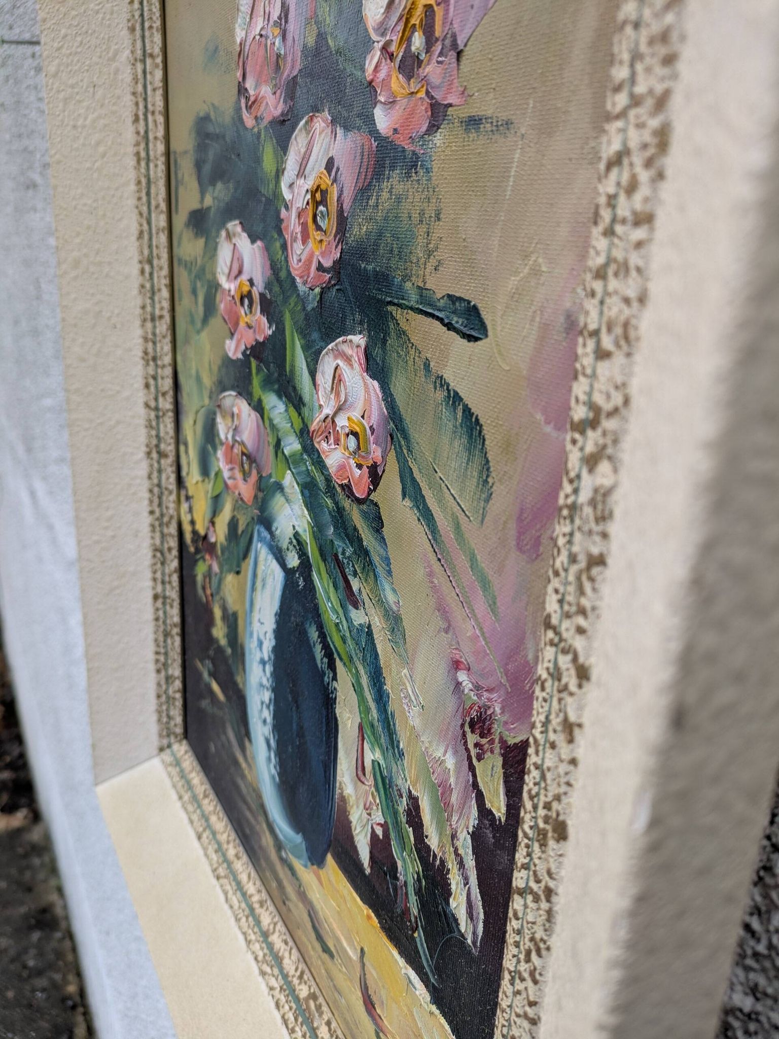 Huile sur toile, bouquet de renoncules