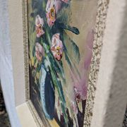 Huile sur toile, bouquet de renoncules