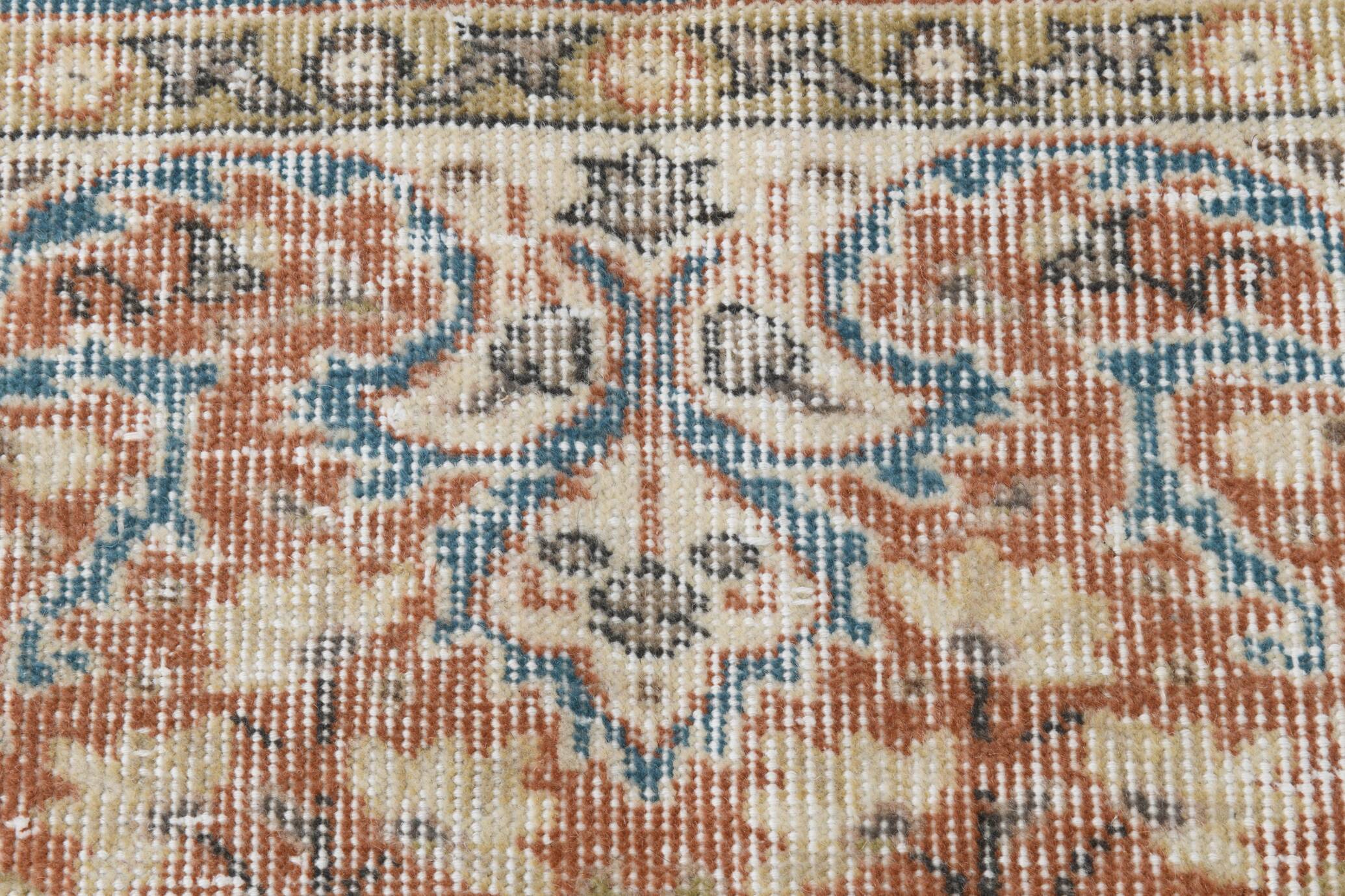 Tapis Persan Ancien – Fait Main Vintage à Médaillon, Tons Bleu et Brique