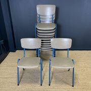 Set of 12 gray wood school chairs with blue feet Netherlands 70s/80s