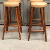 Tabourets de bar bistrot en chêne et cuir