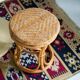 Unique mid-century hand-painted rattan and wood base, stool and side table, Germany, 1970s.