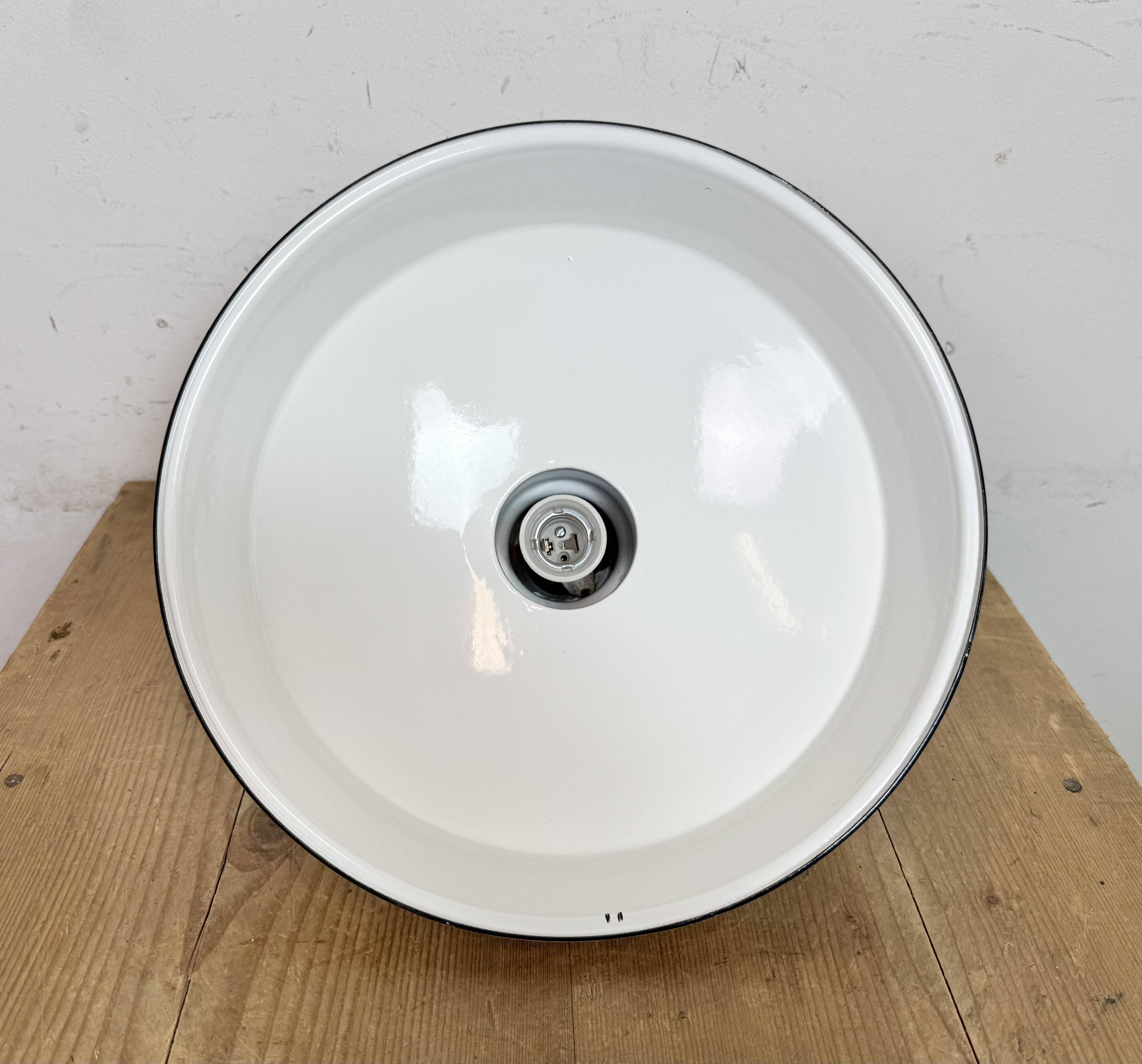 Industrial White Enamel Factory Pendant Lamp, 1960s