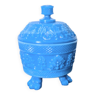 Blue moulded opaline bonbonnière, first half of the 20th century.