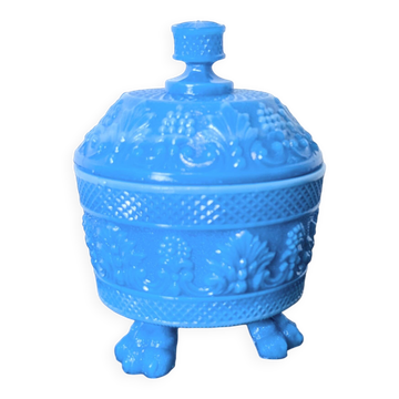 Blue moulded opaline bonbonnière, first half of the 20th century.