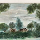 Ancienne peinture à l’huile sur toile d’un paysage vintage