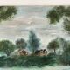 Old oil painting on canvas of a vintage landscape