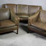 Brown Leather And Rosewood Sofa By Vatne Mobler, Norway 1970s