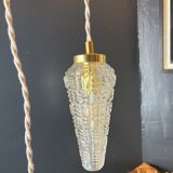 Lampe baladeuse ou suspension tulipe ancienne en verre moulé circa 70