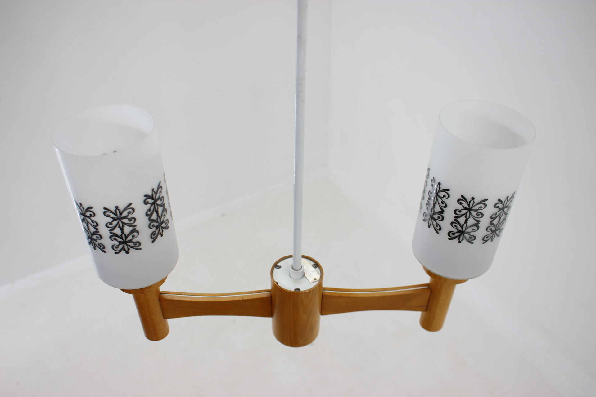 1980s wood and glass pendant light, Czechoslovakia