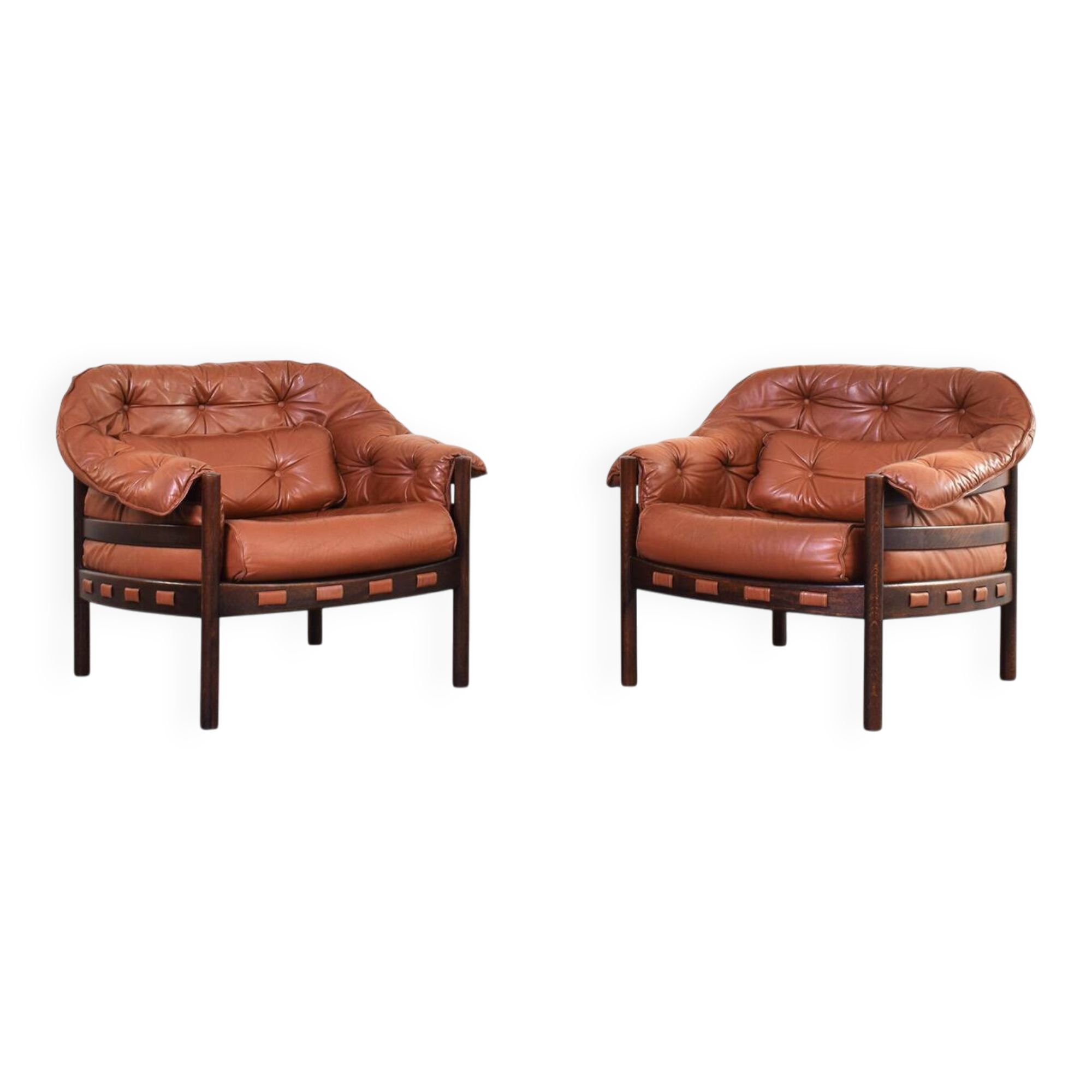 Mid-Century Oak & Leather Armchairs by Arne Norell for Coja 1960s Set of 2