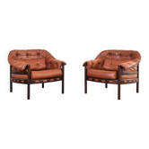 Chaises en chêne et cuir de style mid-century par Arne Norell pour Coja années 1960, ensemble de 2.