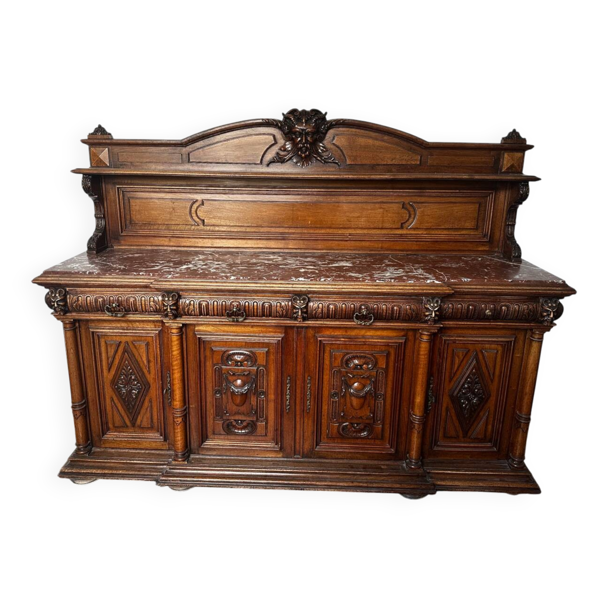 Two-part Renaissance-style buffet - Solid oak & marble, late 19th century