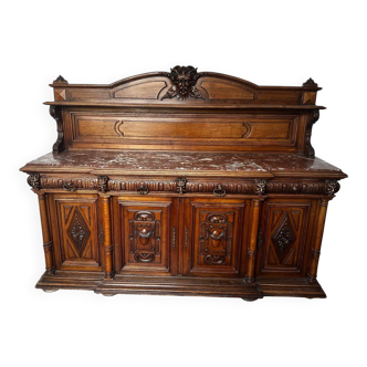 Two-part Renaissance-style buffet - Solid oak & marble, late 19th century
