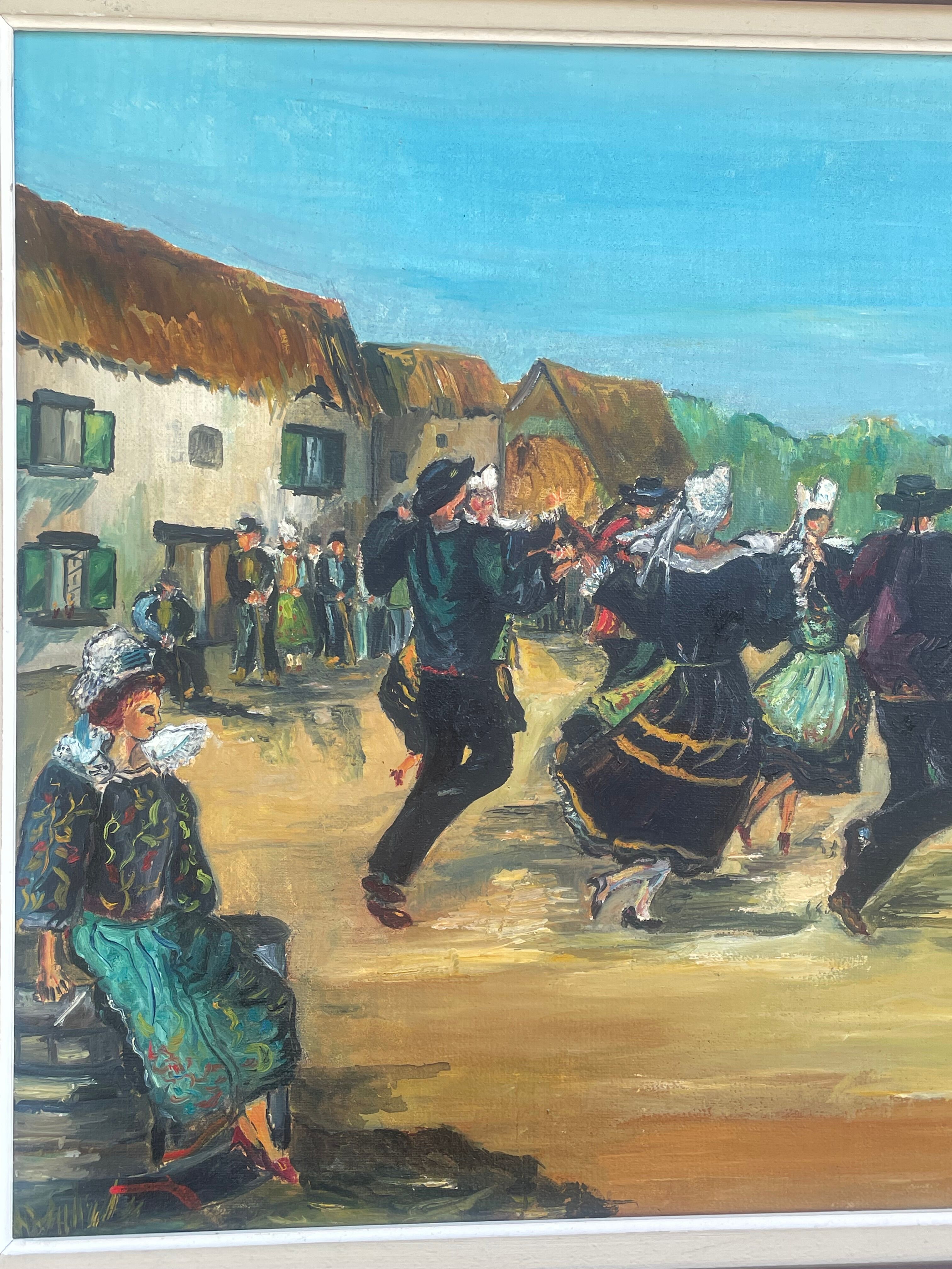 Oil on canvas, Breton scene, Breton village, signed Le Hellocq, Pont Aven