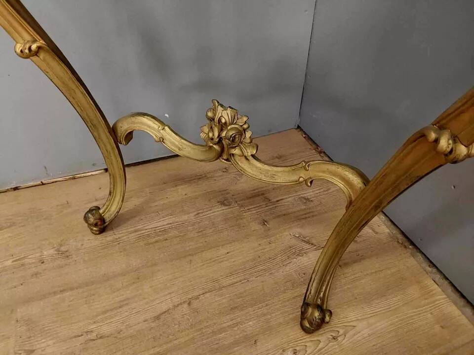 Curved Venetian console in gilded wood, Louis XV style, 20th century