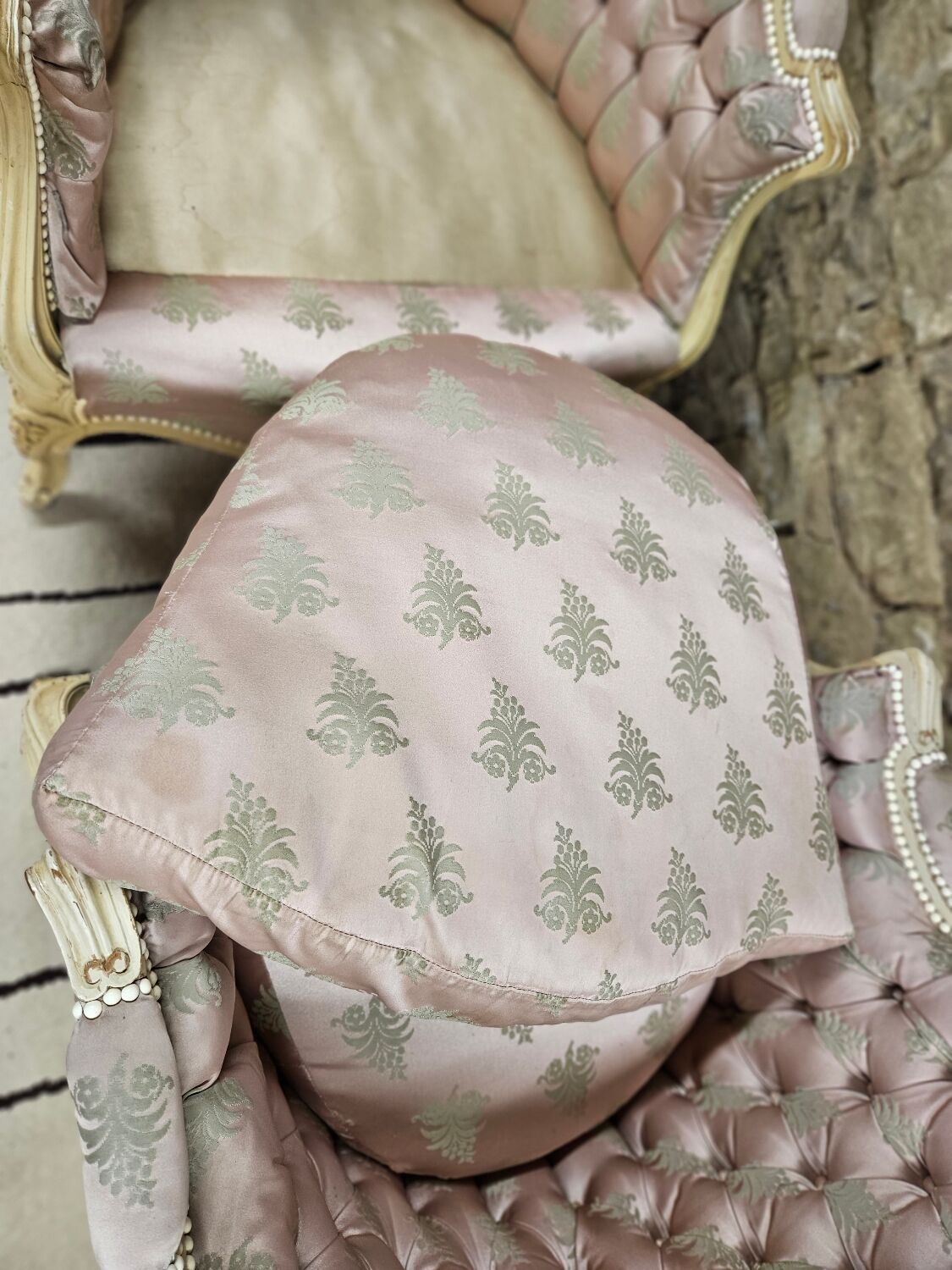 Pair of 1960s silk bergère armchairs