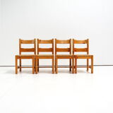 1970’s set of chairs in pine wood with straw seat