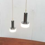 Suspended glass and chrome lamps model P105 German Mid-Century Space Age from the 1960s by Staff, set of 2.